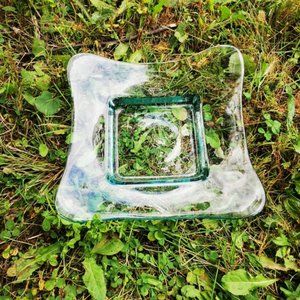 Large Square Concave Clear Glass Textured Console Bowl